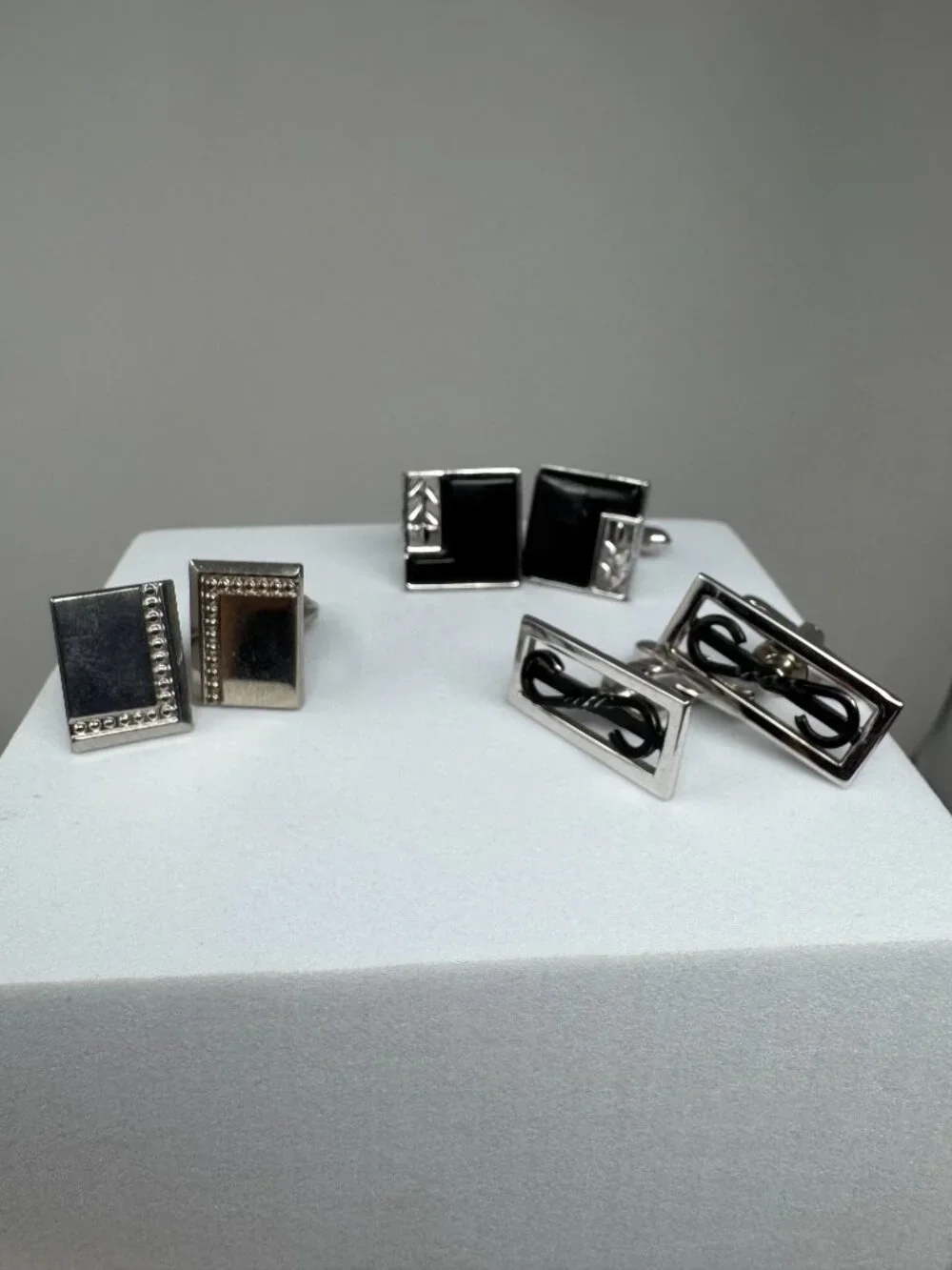 Lot of 3 Vintage Hickok USA Swank Men’s Cufflinks Silver Tone Black MCM